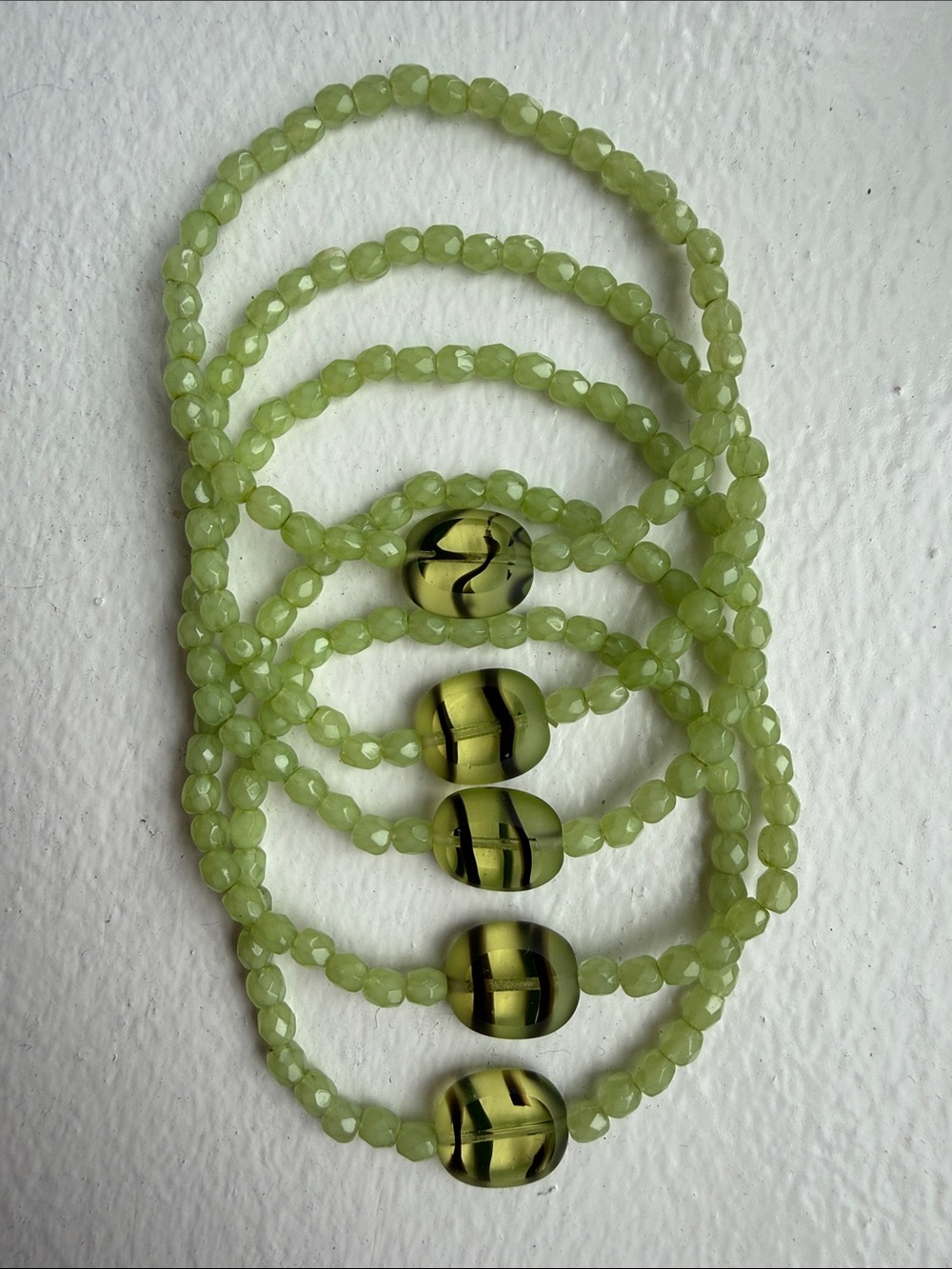 Green Beaded Stretch Bracelet Stack